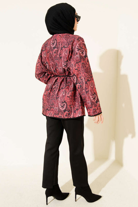 Veste à boutons-pression à motifs, bordeaux