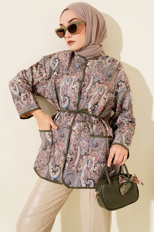 Veste kaki à boutons-pression à motifs