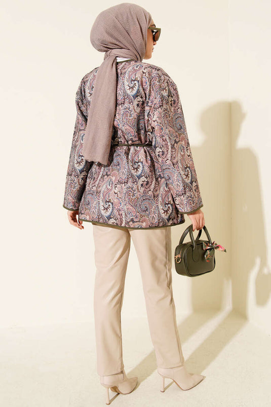 Veste kaki à boutons-pression à motifs