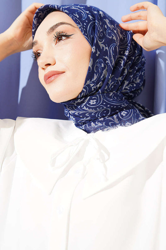 Foulard en coton Flamu à motif bleu marine et gris