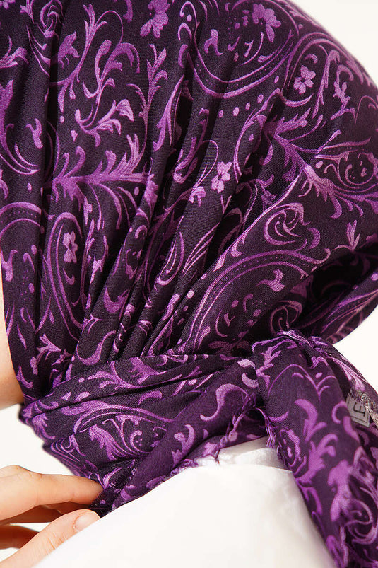 Patterned Flamu Cotton Scarf Plum
