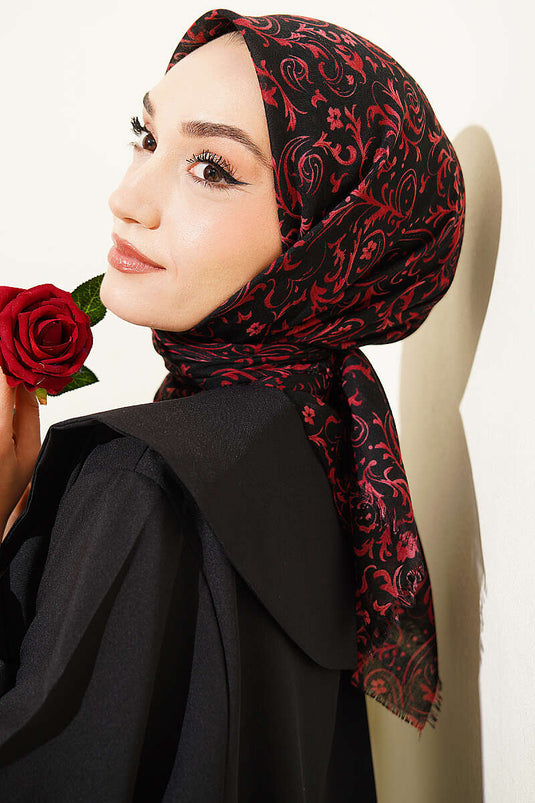 وشاح قطني مزخرف فلامو أسود وبوردو
