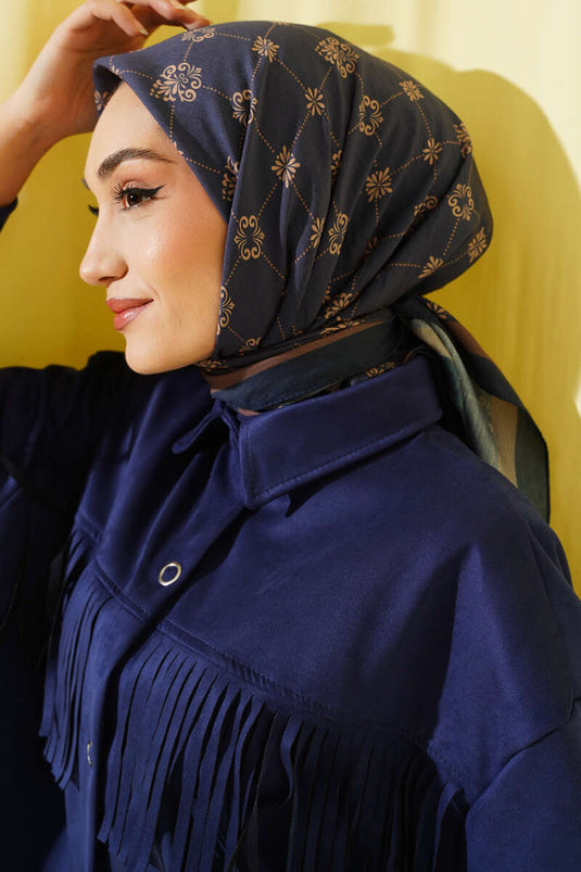 وشاح مودال منقوش، أزرق داكن
