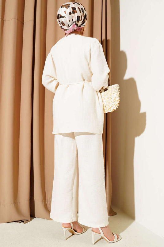 Müslin Düğme Kaplamalı İkili Takım Taş