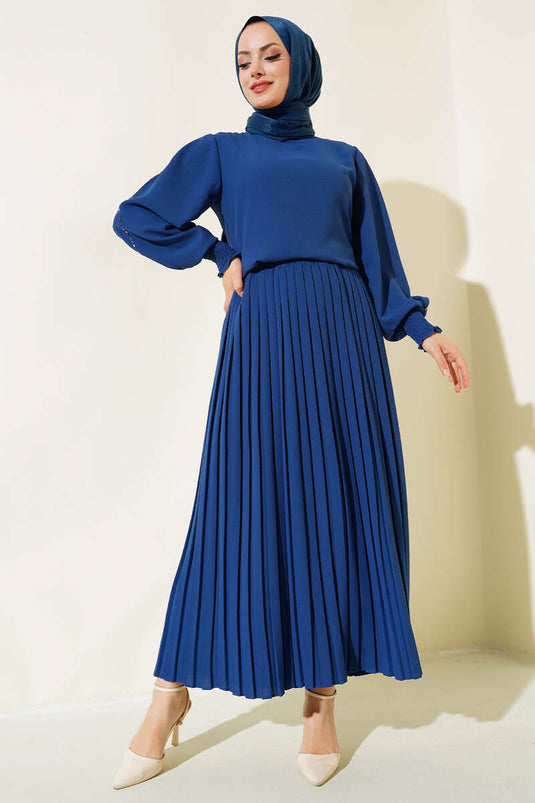 Kol Yanı Taşlı Krep Takım İndigo