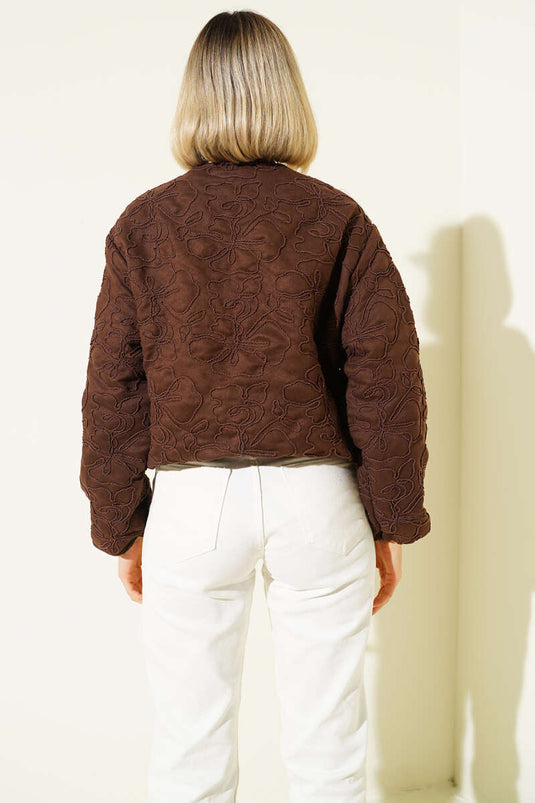 Giubbotto bomber ricamato, marrone