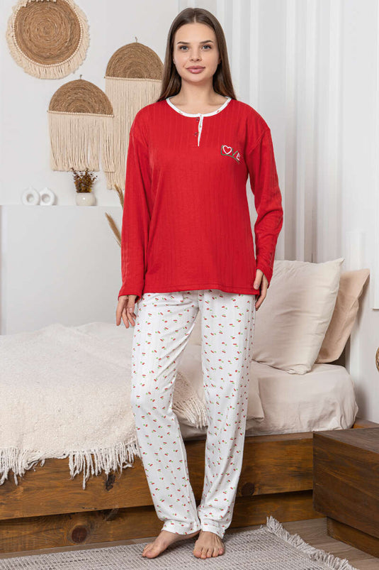 Pyjamapak met borduursel en ribstof Rood