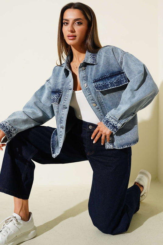 Veste en jean avec détails brodés, bleu denim
