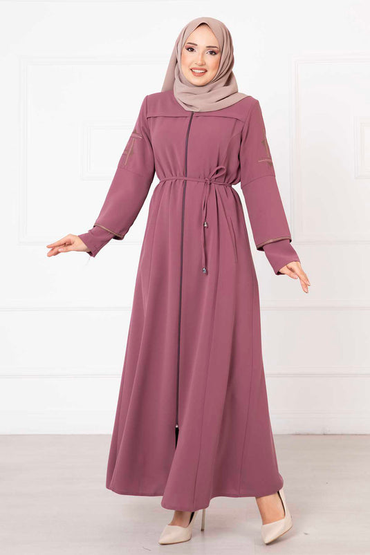 Embroidered Detailed Honeycomb Abaya in Rose Pink