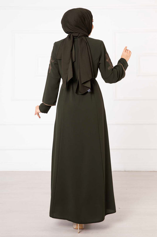 Nakış Detaylı Petek Ferace Haki