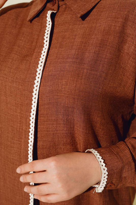 Embroidered Detailed Shirt Brown