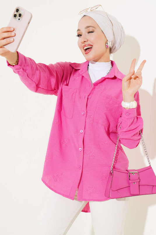 Geborduurd Shirt Fuchsia