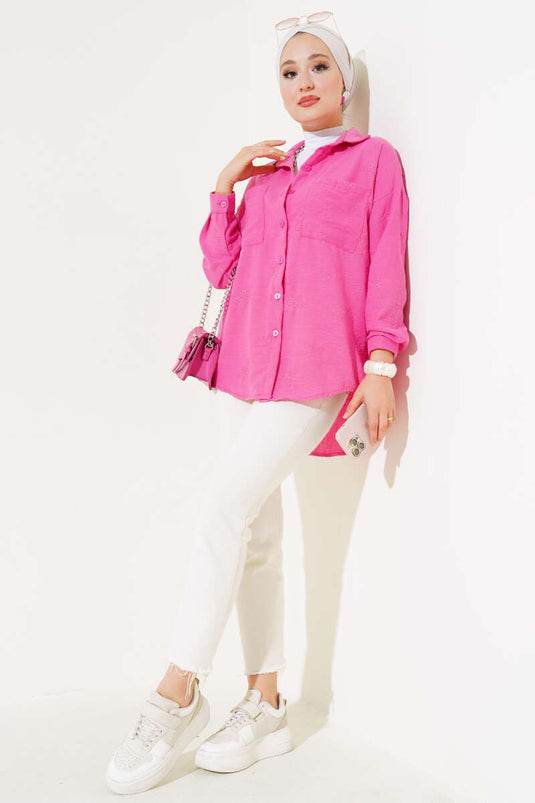 Geborduurd Shirt Fuchsia