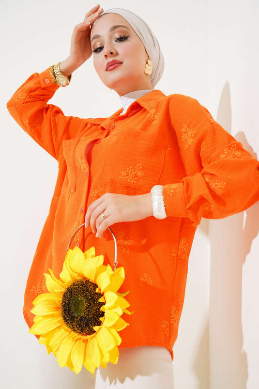 Geborduurd Shirt Oranje