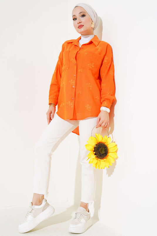 Geborduurd Shirt Oranje