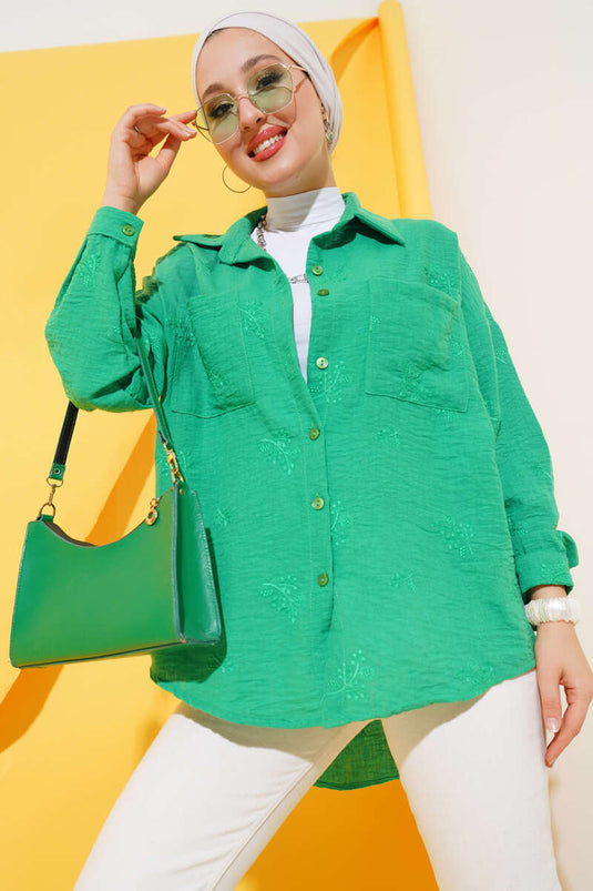Geborduurd Shirt Groen
