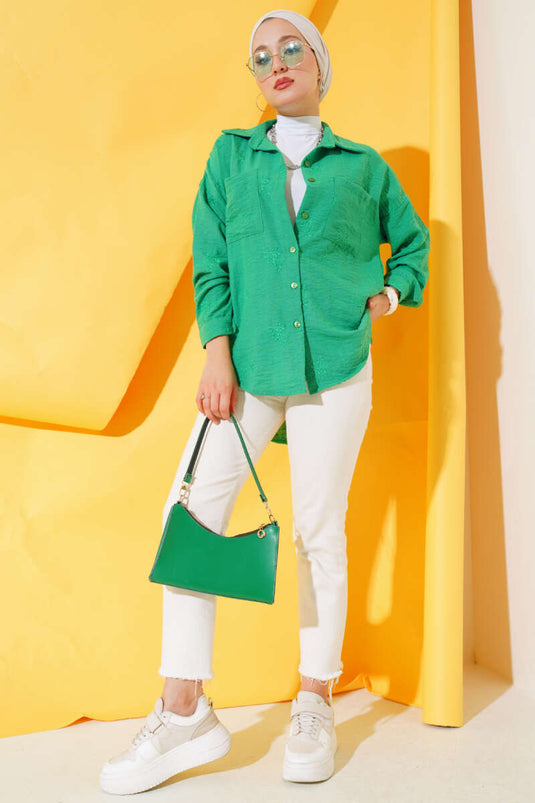 Geborduurd Shirt Groen