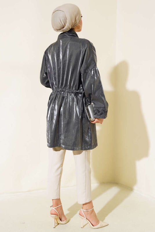 Embroidered Shiny Kimono Smoke