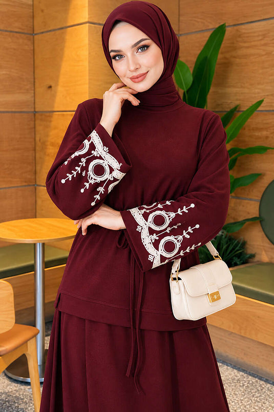 Embroidered Skirted Two-Piece Set In Mauve