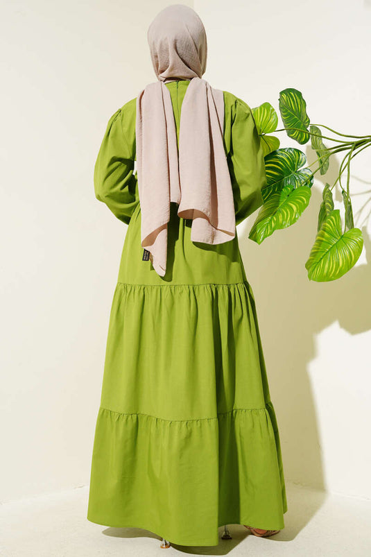 Embroidered Elastic Waist Layered Dress Pistachio Green
