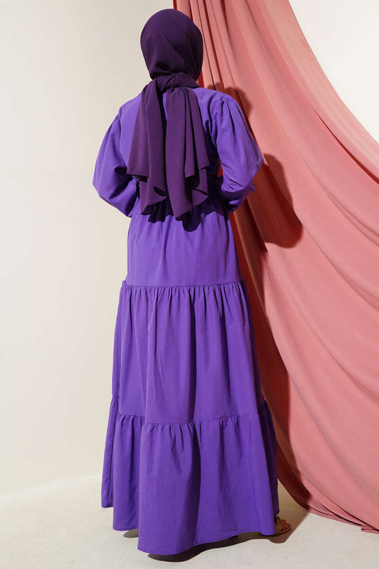 Embroidered Elastic Waist Layered Dress Purple
