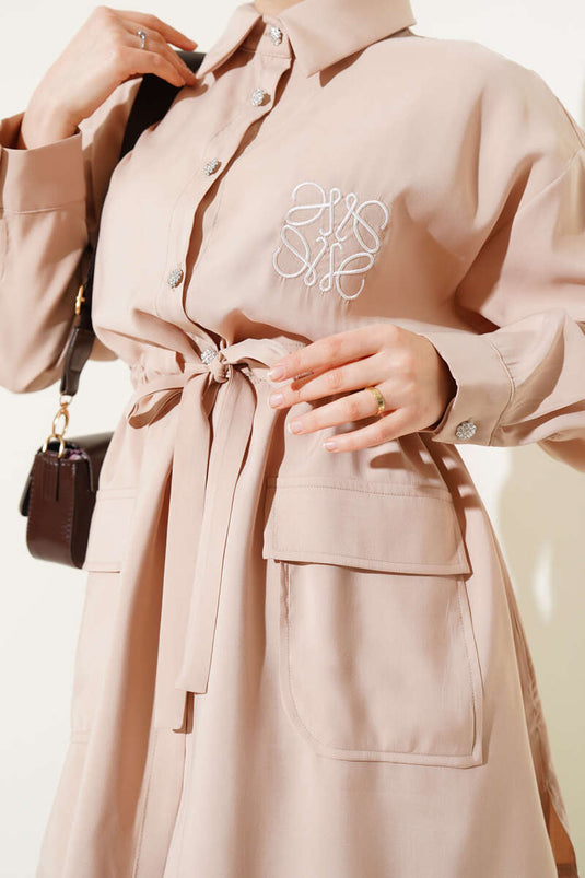 Nakışlı Bel Tünelli Tencel İkili Takım Taş