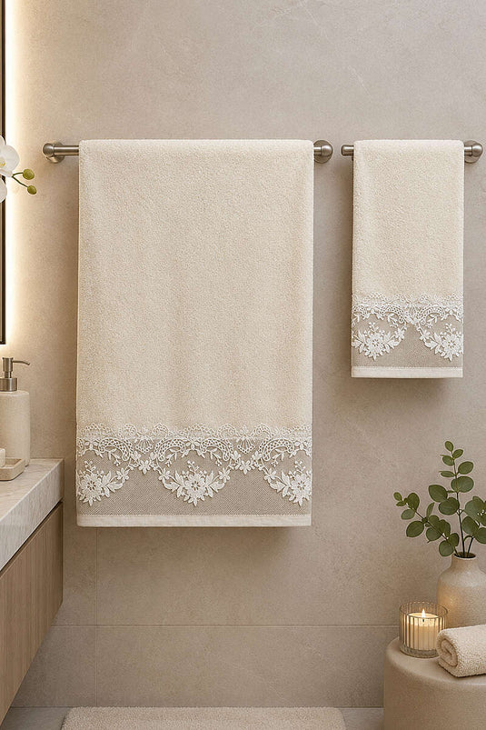 Set De Toallas De Baño Y Mano Con Encaje Bordado, Asortido, 4 Piezas