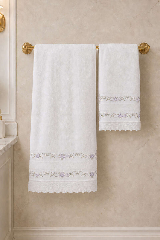 Set De Toallas De Baño Y Mano Con Encaje Bordado Y Estampado 2 Piezas, Surtido 7