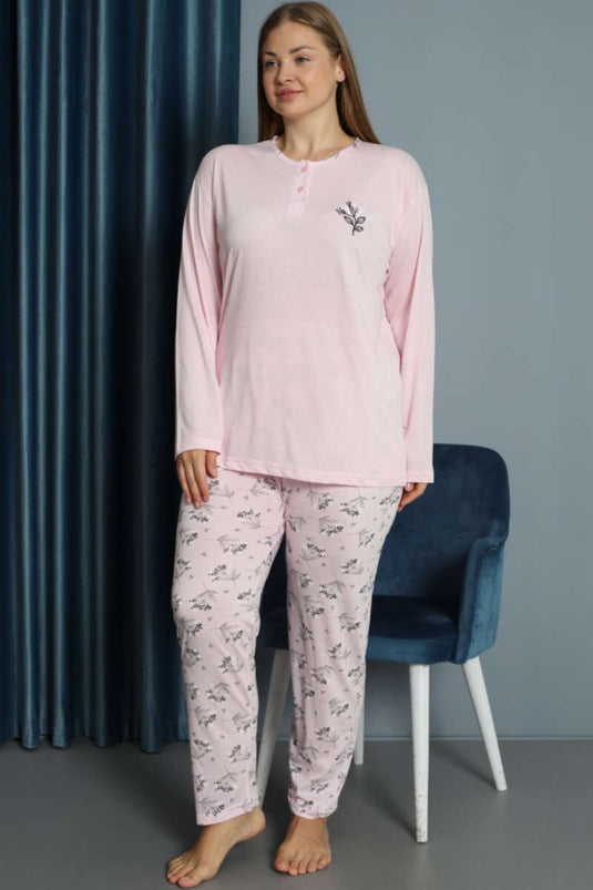 Ensemble pyjama rose en viscose à motifs brodés, grandes tailles