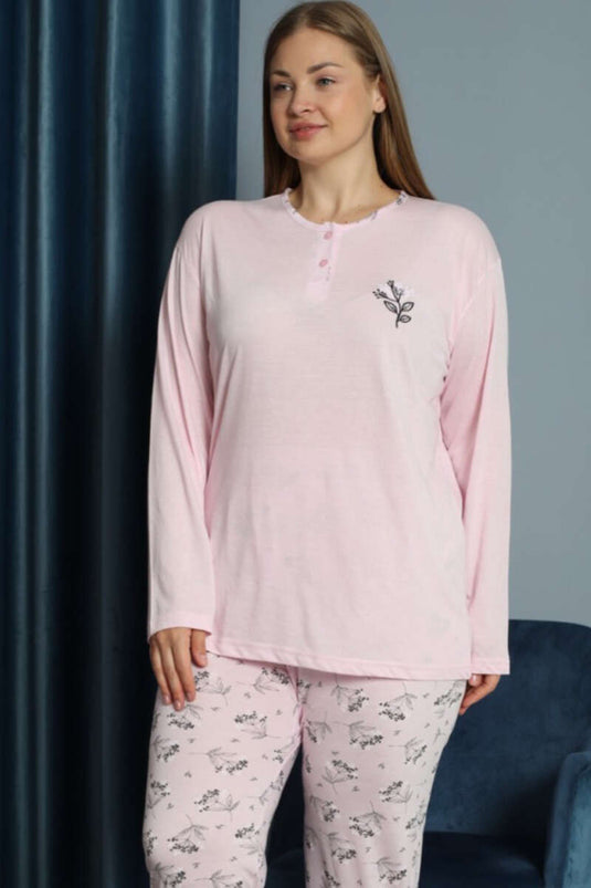 Ensemble pyjama rose en viscose à motifs brodés, grandes tailles