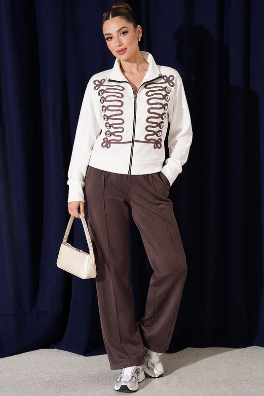 Bestickter Cardigan Mit Knöpfen In Ecru