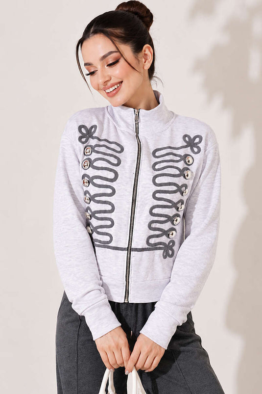 Gilet Gris À Boutons Et Broderies