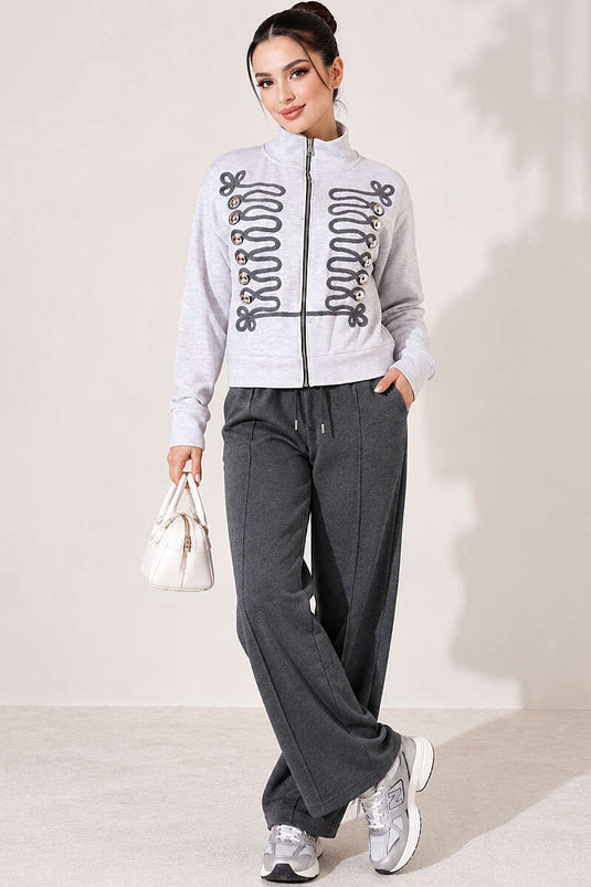 Gilet Gris À Boutons Et Broderies