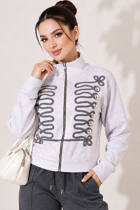 Gilet Gris À Boutons Et Broderies