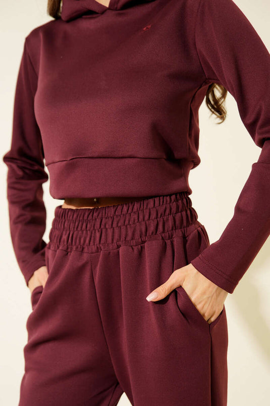 طقم قطعتين مطرز بغطاء رأس، لون البرقوق