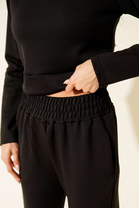 طقم قطعتين مطرز بغطاء رأس، أسود