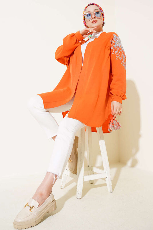 Embroidered Sequin Kimono Orange