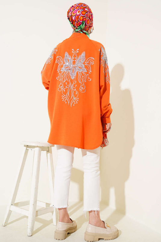 Embroidered Sequin Kimono Orange