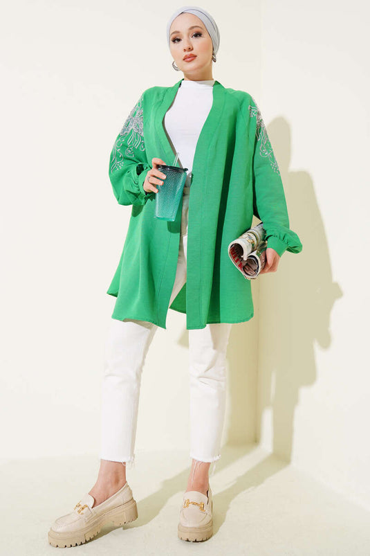 Embroidered Sequined Kimono Green