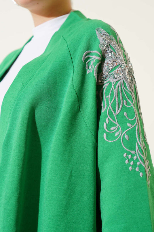 Embroidered Sequined Kimono Green