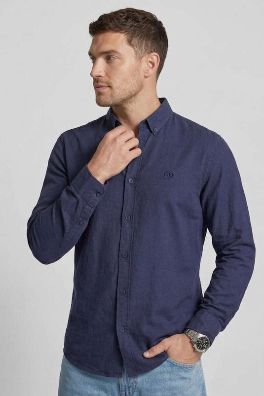 Camicia da uomo in tensel ricamata blu scuro
