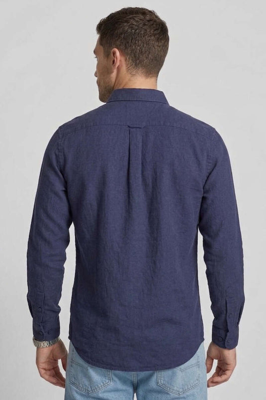 Camicia da uomo in tensel ricamata blu scuro