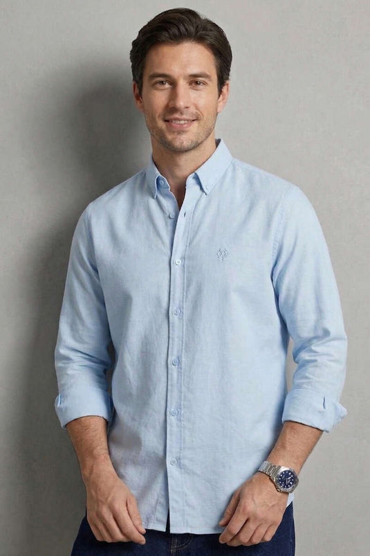 Camicia da uomo in tensel ricamata blu