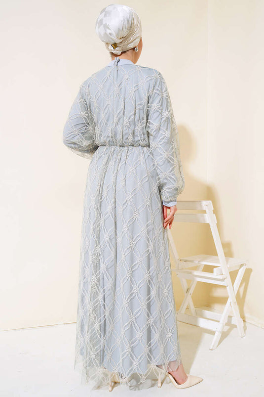 Embroidered Tulle Dress Gray