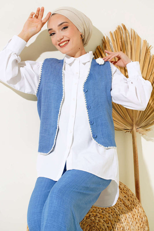 Embroidered Vest Set Indigo