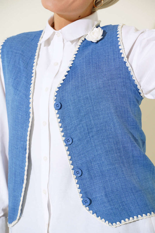 Embroidered Vest Set Indigo
