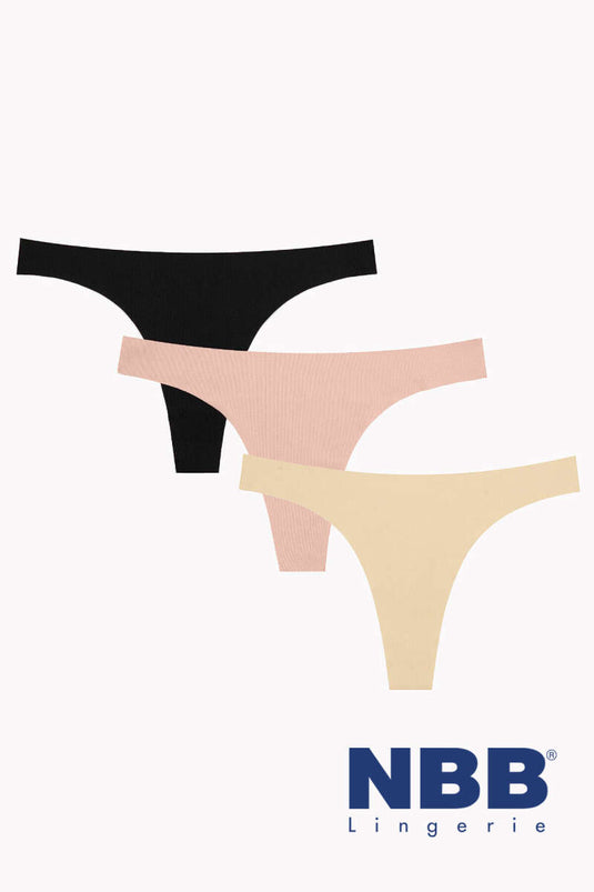 NBB 3-Pack Laser Cut Thong Black Mink Skin
