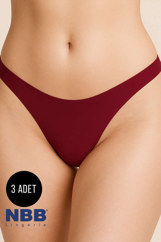 NBB 3'lü Lazer Kesim Tanga Ten Bordo Cappucino