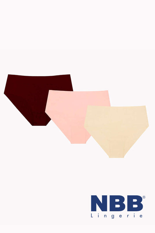 Lot de 3 culottes taille haute découpées au laser NBB, couleur bordeaux cappuccino