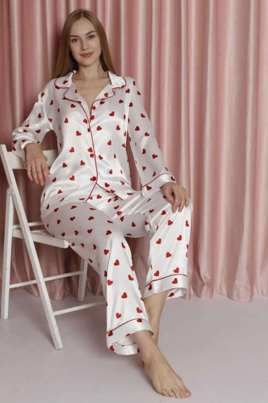 Ensemble pyjama NBB en satin à motifs écru